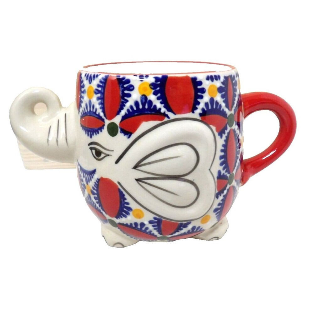 Hand Painted Miyabi Yokohama Studio Elephant 3D Mug Artist Painted 20oz Red Blue